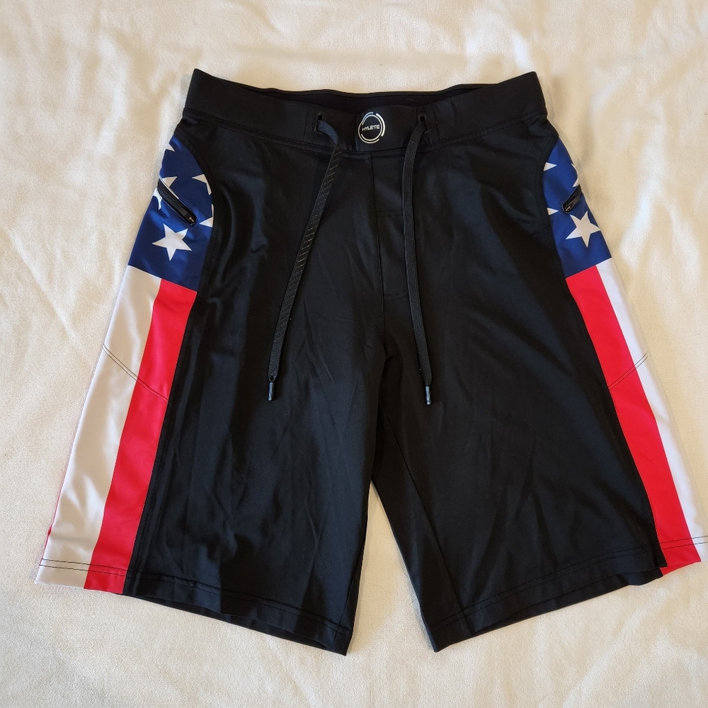 Hylete Helix ll Mens Medium American Flag Athletic Gym Shorts 11.5" Inseam USA